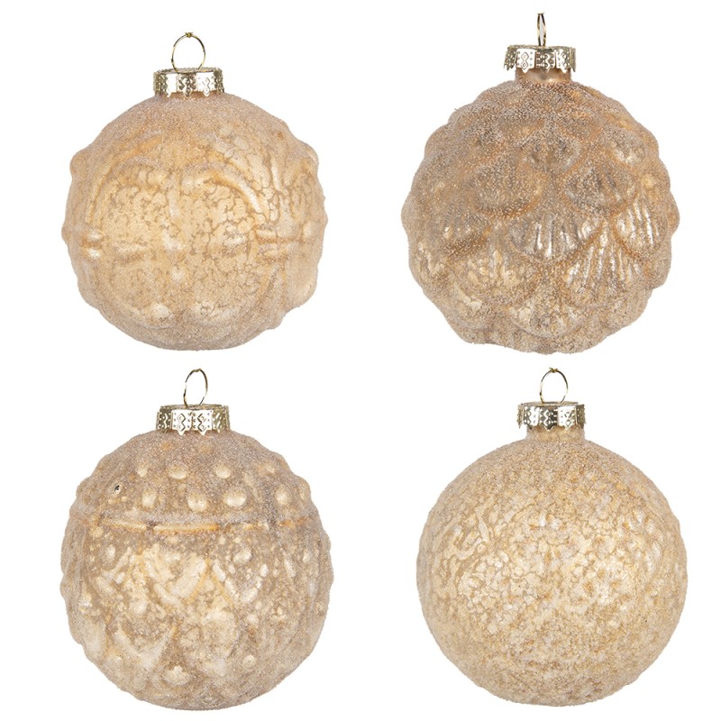 Clayre & Eef Christmas Bauble Set of 4 Ø 10 cm Yellow Glass