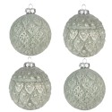 Clayre & Eef Christmas Bauble Set of 4 Ø 8 cm Green Glass