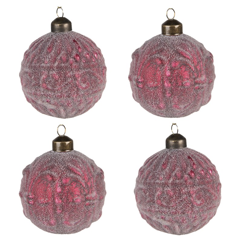 Clayre & Eef Christmas Bauble Set of 4 Ø 8 cm Red Glass