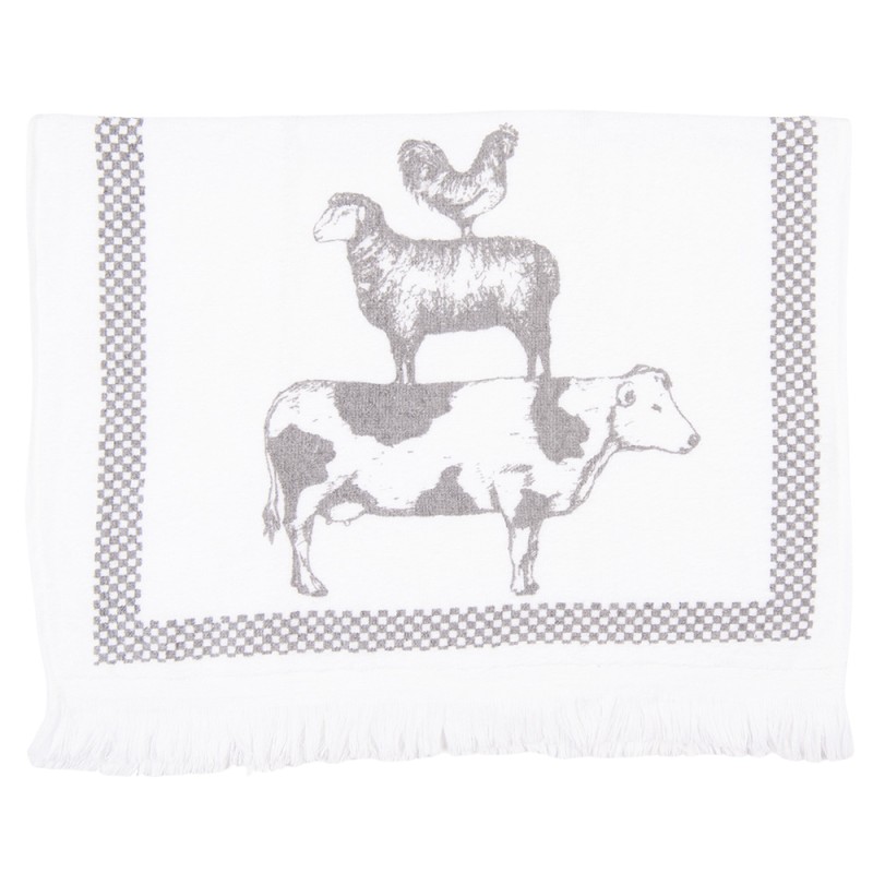 Clayre & Eef Guest Towel 40x66 cm White Grey Cotton Livestock Stack