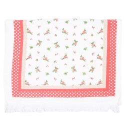 Clayre & Eef Gästehandtuch 40x66 cm Weiß Rot Baumwolle Blumen