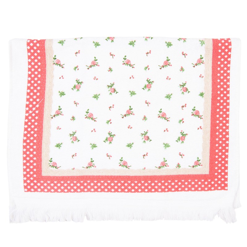 Clayre & Eef Asciugamano per ospiti 40x66 cm Bianco Rosso  Cotone Fiori