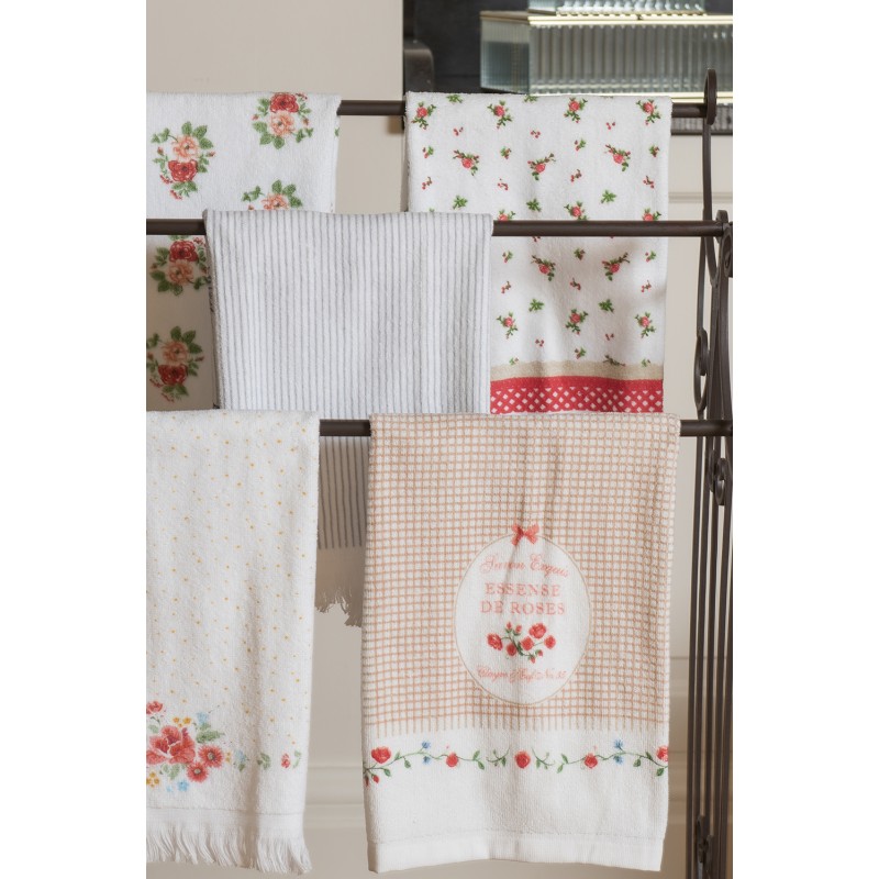Clayre & Eef Guest Towel 40x66 cm White Red Cotton Flowers