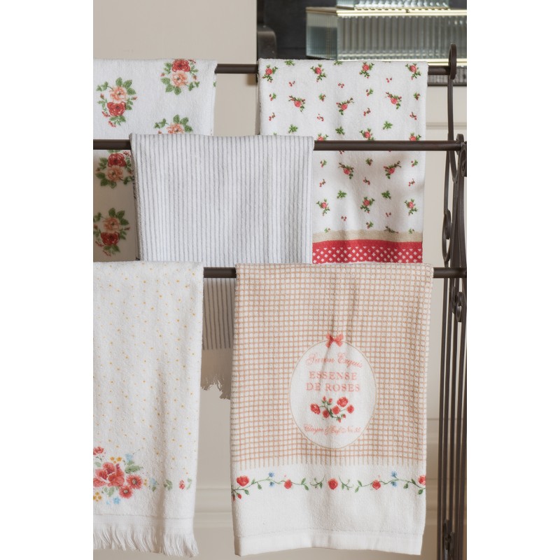 Clayre & Eef Serviette invité 40x66 cm Blanc Rouge Coton Fleurs