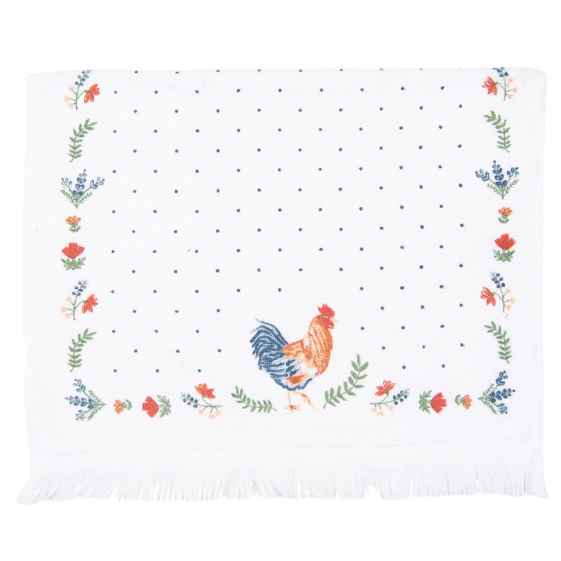 Clayre & Eef Serviette invité 40x66 cm Blanc Vert Coton Rectangle Coq