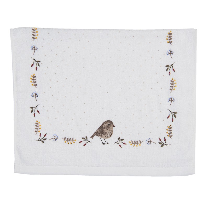 Clayre & Eef Serviette invité 40x66 cm Beige Marron Coton Oiseau