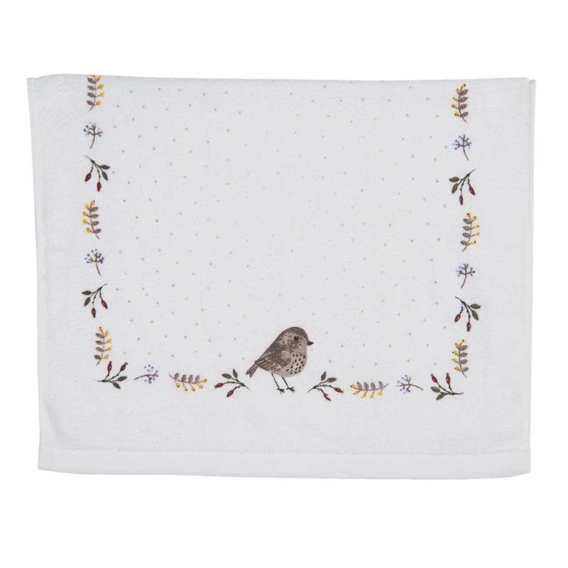 Clayre & Eef Guest Towel 40x66 cm Beige Brown Cotton Bird