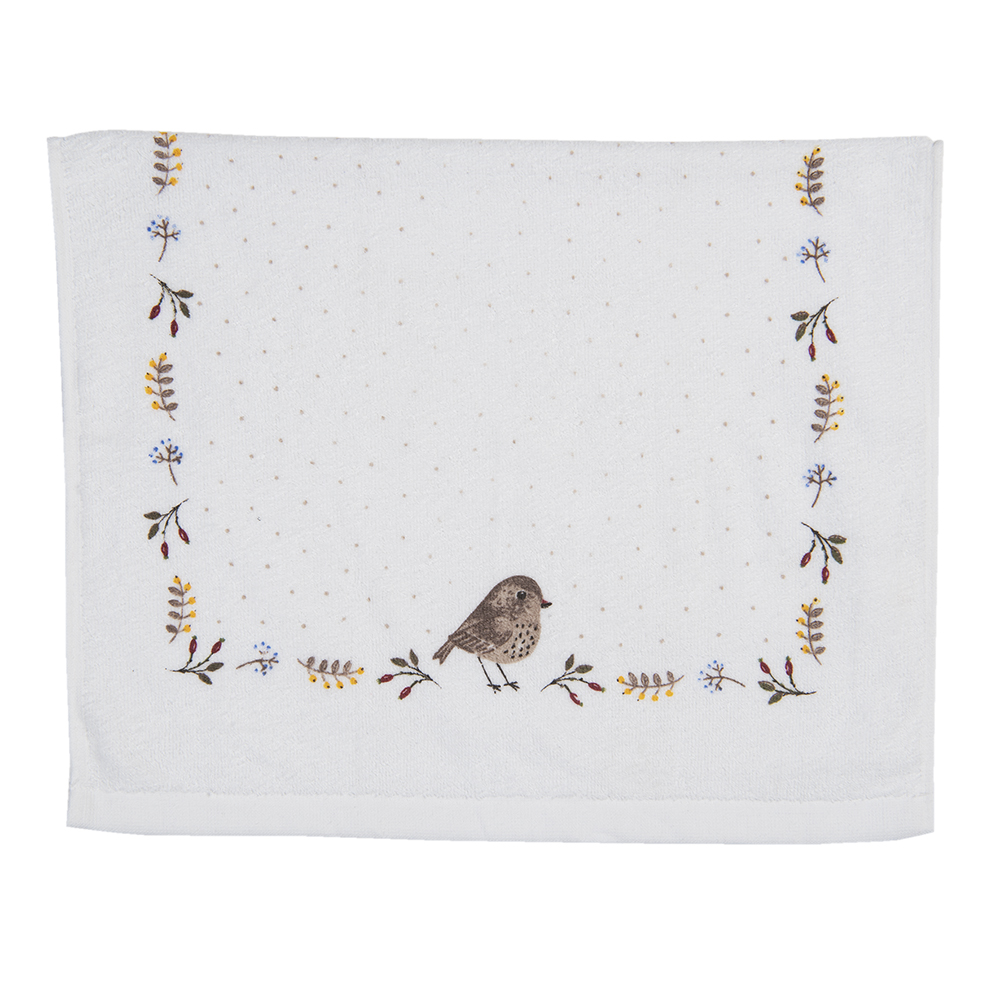 Clayre&Eef Gastendoekje 40x66 cm Beige Bruin Katoen Vogel afbeelding