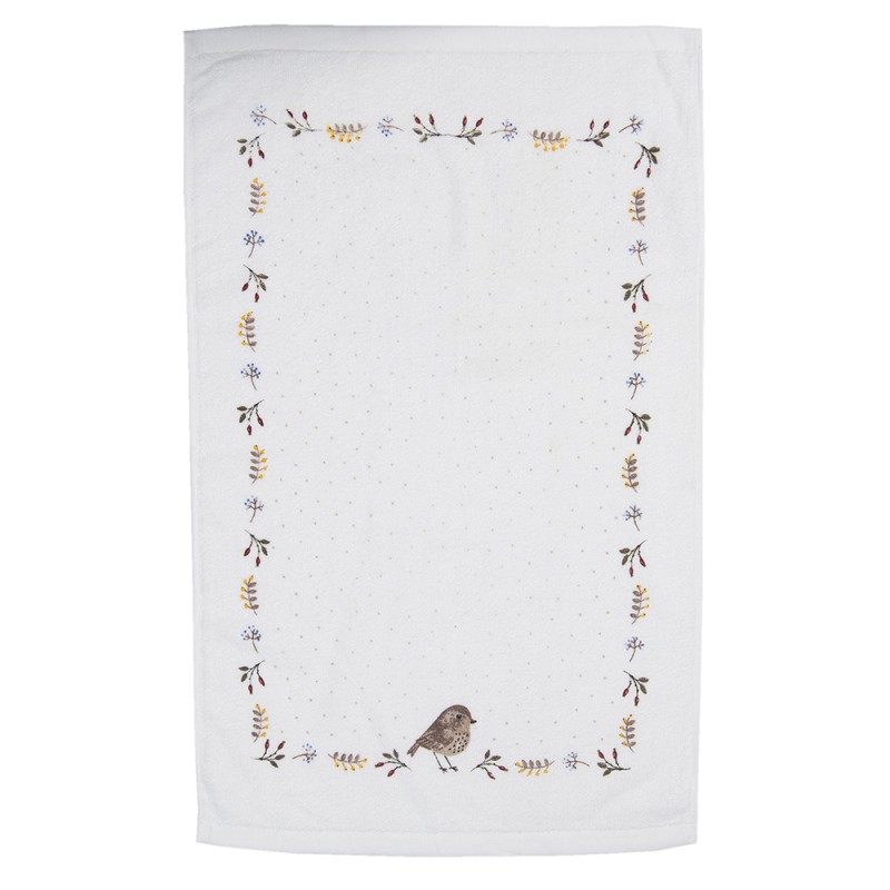 Clayre & Eef Gästehandtuch 40x66 cm Beige Braun Baumwolle Vogel