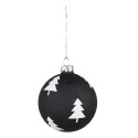 Clayre & Eef Kerstbal Set van 4  Ø 8 cm Zwart Wit Glas Kerstbomen