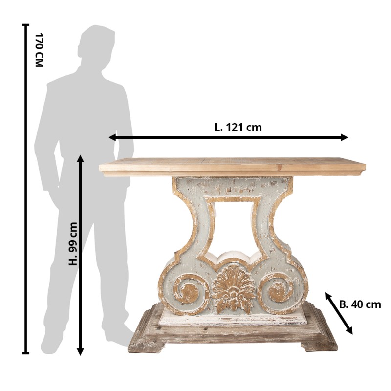 Clayre & Eef Side Table 121x40x99 cm Beige Grey Wood