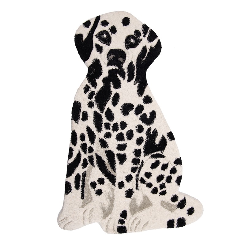 Clayre & Eef Teppich Hund 60x90 cm Weiß Schwarz Wolle