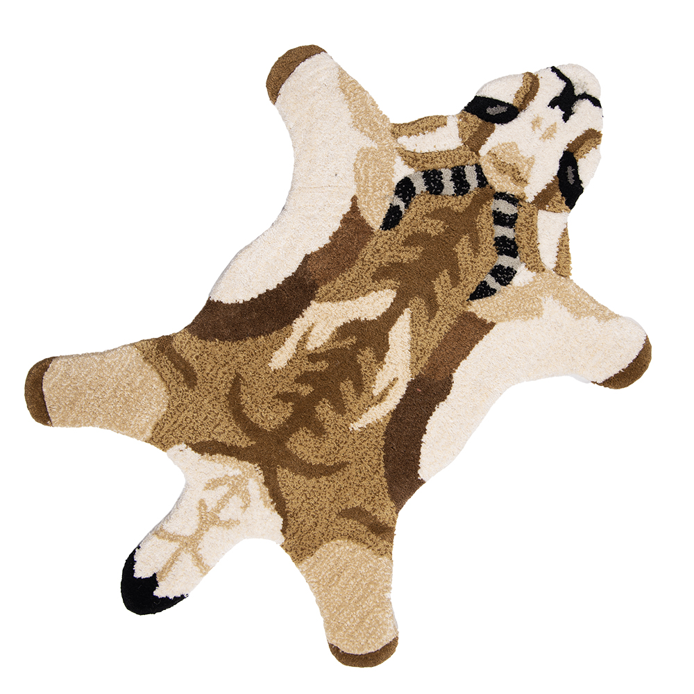 Clayre&Eef Vloerkleed Geit 60x90 cm Bruin Beige Wol afbeelding