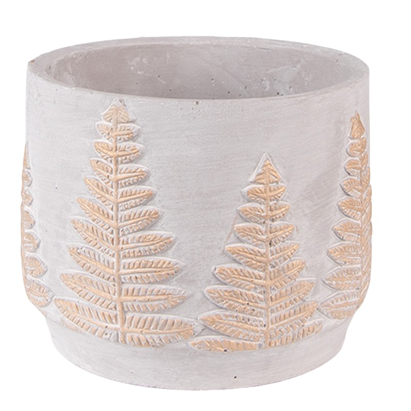 Clayre & Eef Planter Ø 15x12 cm Grey Gold colored Stone Pine Trees