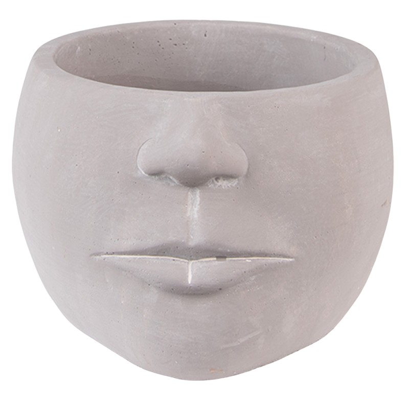 Clayre & Eef Blumentopf Gesicht 17x15x10 cm Grau Stein