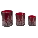 Clayre & Eef Teelichthalter 3er Set Rot Glas Rund Tannenbäume