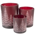 Clayre & Eef Tealight Holder Set of 3 Red Glass Round Pine Trees
