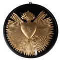 Clayre & Eef Wall Decoration Ø 23x2 cm Gold colored Black Iron Glass Round Sacred Heart