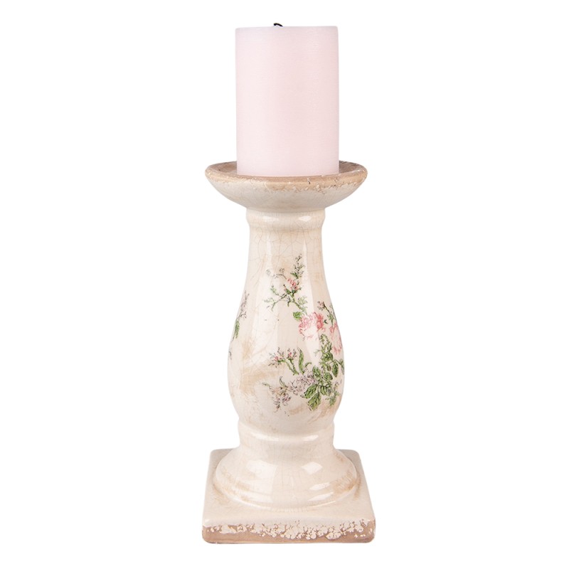 Clayre & Eef Kerzenständer Ø 12x24 cm Rosa Beige Keramik Blumen