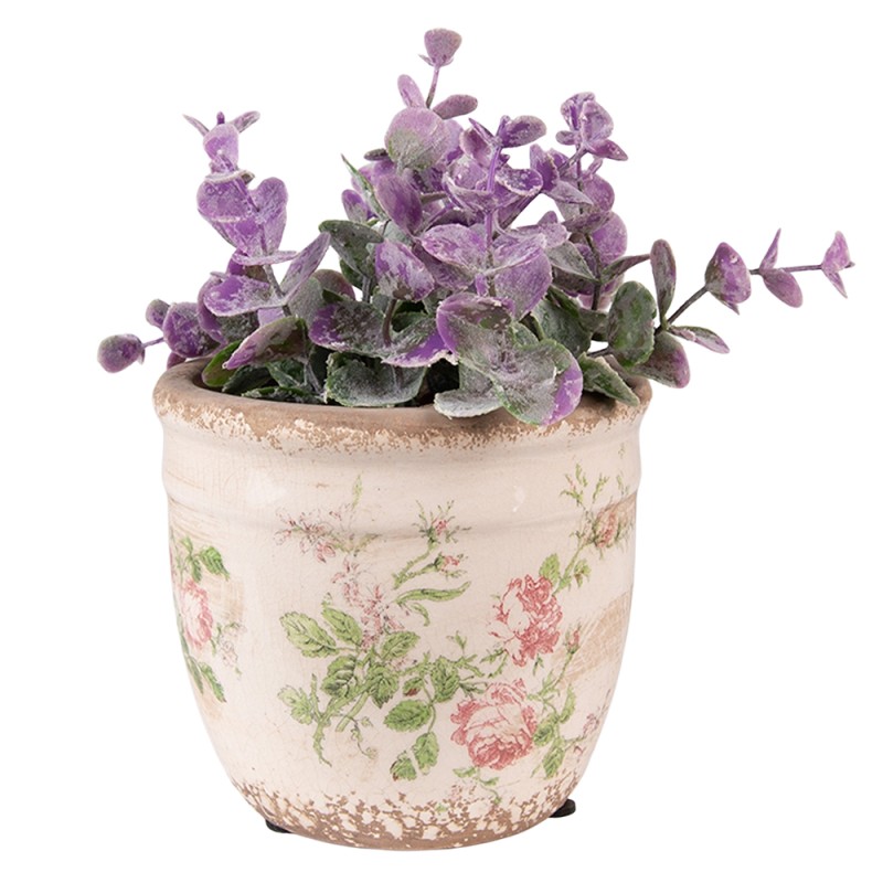 Clayre & Eef Pot de fleurs Ø 12x11 cm Rose Beige Céramique Fleurs