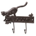 Clayre & Eef Wall Hook Cat 22x5x20 cm Brown Iron Welcome