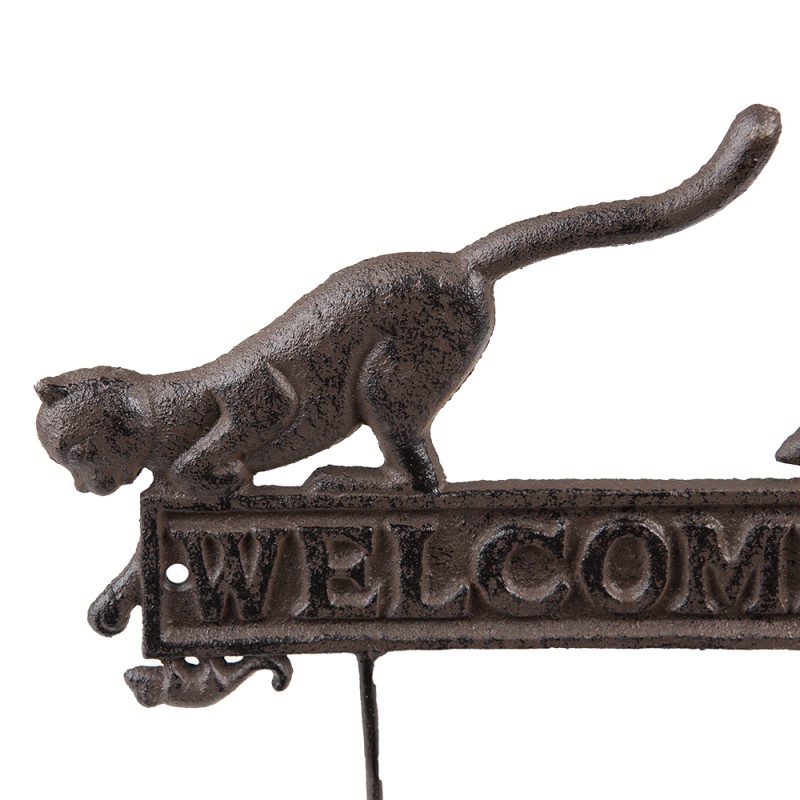 Clayre & Eef Wandhaak Kat 22x5x20 cm Bruin Ijzer Welcome