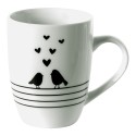 Clayre & Eef Mug 350 ml White Black Porcelain Hearts Birds