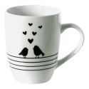 Clayre & Eef Mug 350 ml Blanc Noir Porcelaine Oiseaux de coeur