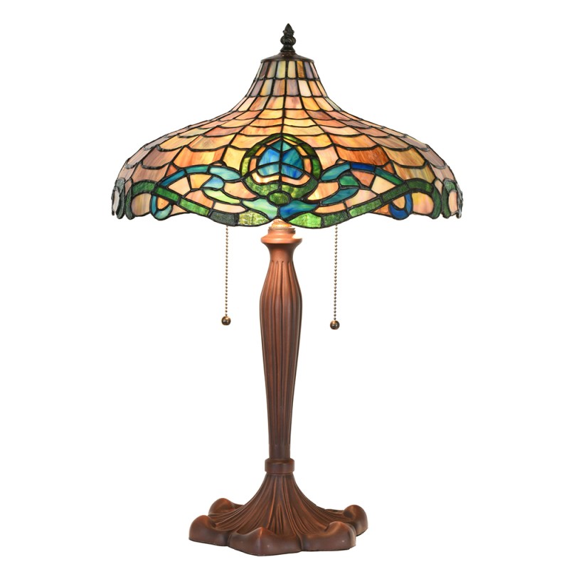 LumiLamp Lampe de table Tiffany Ø 41x60 cm  Violet Vert Verre Plastique Rond