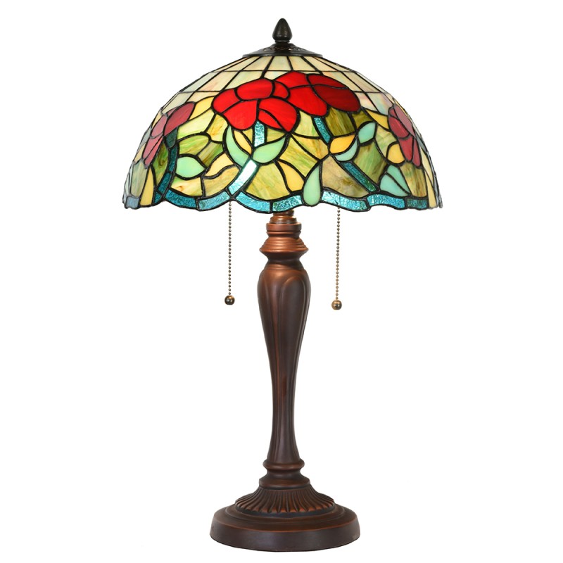 LumiLamp Lampe de table Tiffany Ø 35x58 cm  Vert Rouge Verre Plastique Rond