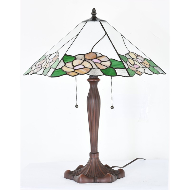 LumiLamp Lampada da tavolo Tiffany 44x61x64 cm Bianco Verde  Vetro Plastica Rotondo Fiori