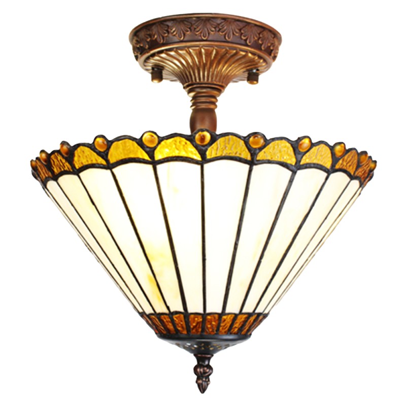 LumiLamp Plafondlamp Tiffany  Ø 29x30 cm Beige Bruin Glas Kunststof