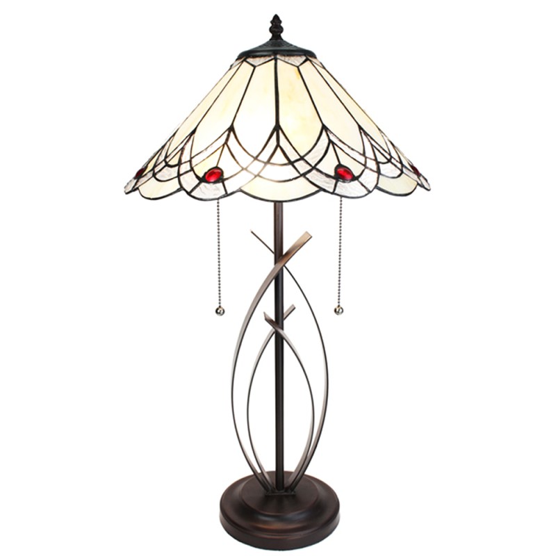 LumiLamp Lampada da tavolo Tiffany Ø 39x69 cm Beige Vetro Plastica Rotondo
