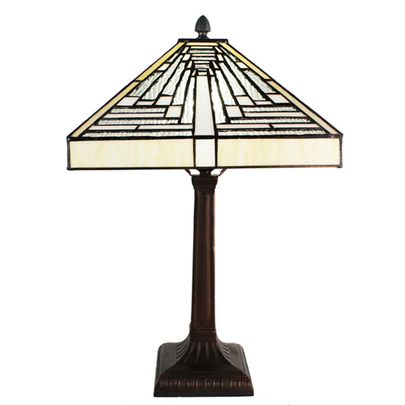LumiLamp Lampada da tavolo Tiffany 31x31x48 cm Bianco Grigio  Vetro Plastica Quadrato