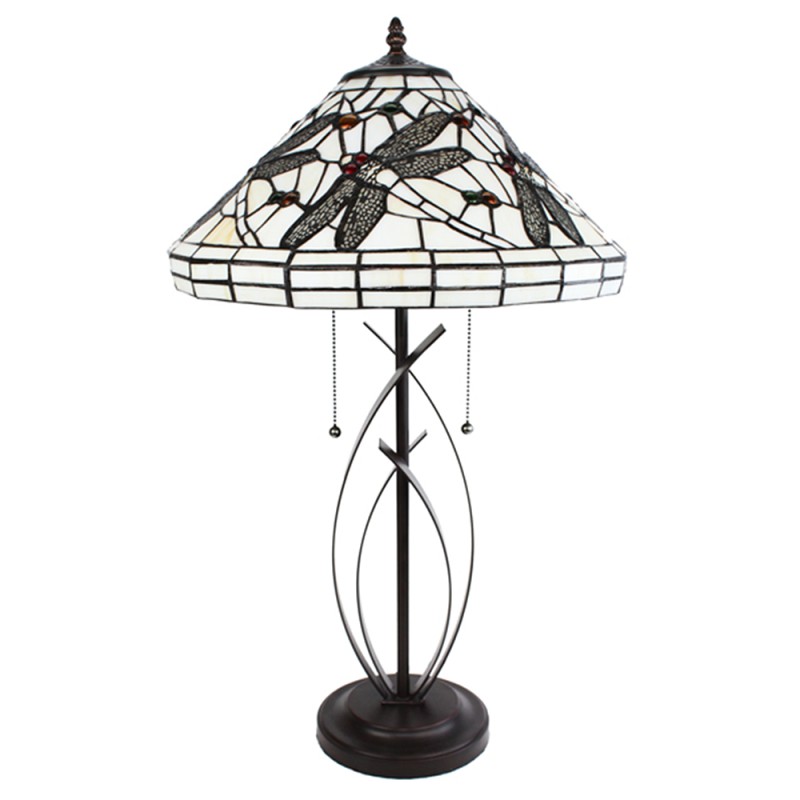 LumiLamp Table Lamp Tiffany Ø 41x69 cm Beige Black Glass Metal Round Dragonfly