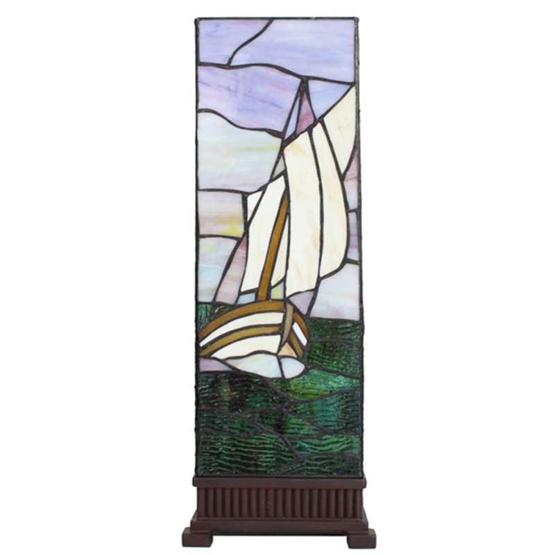 LumiLamp Tiffany Tafellamp  18x18x48 cm  Beige Paars Glas Kunststof Vierkant Zeilboot