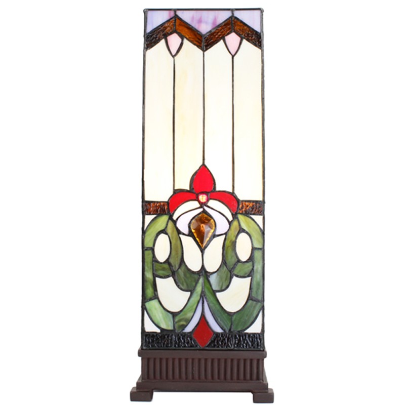 LumiLamp Lampada da tavolo Tiffany 18x18x48 cm  Beige Viola Vetro Quadrato Giglio Francese