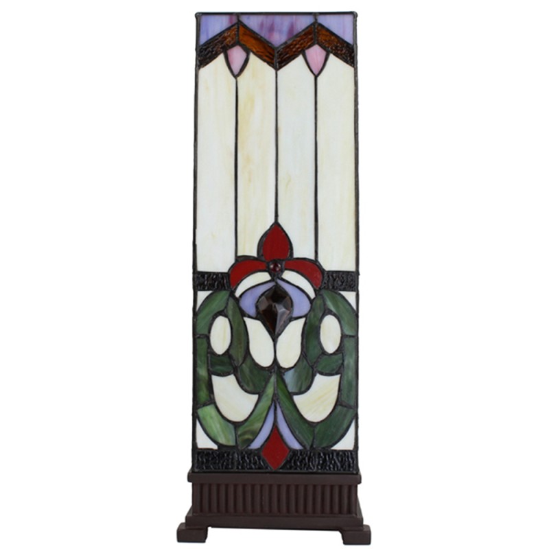 LumiLamp Tiffany Tafellamp  18x18x48 cm  Beige Paars Glas Vierkant Franse lelie