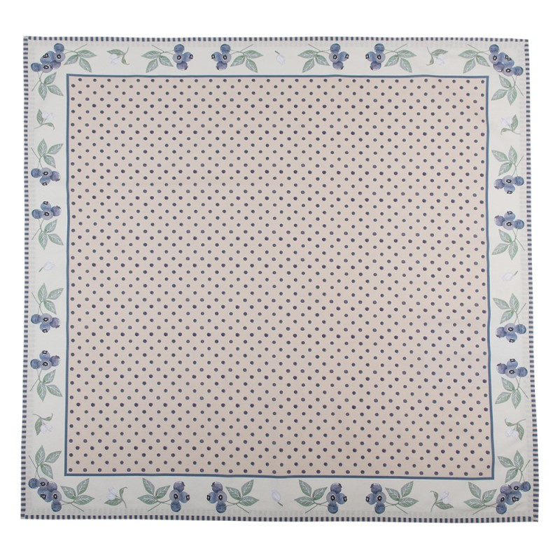 Clayre & Eef Tischdecke 100x100 cm Beige Blau Baumwolle Quadrat Blaubeeren