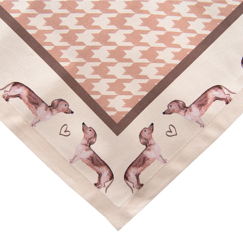 Clayre & Eef Tablecloth 100x100 cm Brown Cotton Square Dachshund