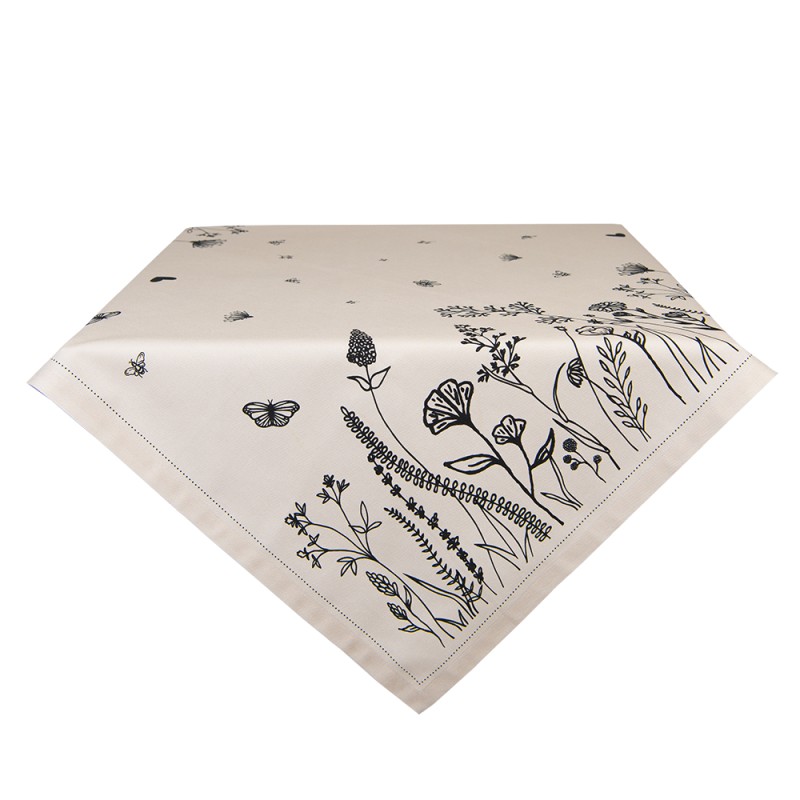 Clayre & Eef Tafelkleed  100x100 cm Beige Zwart Katoen Bloemen