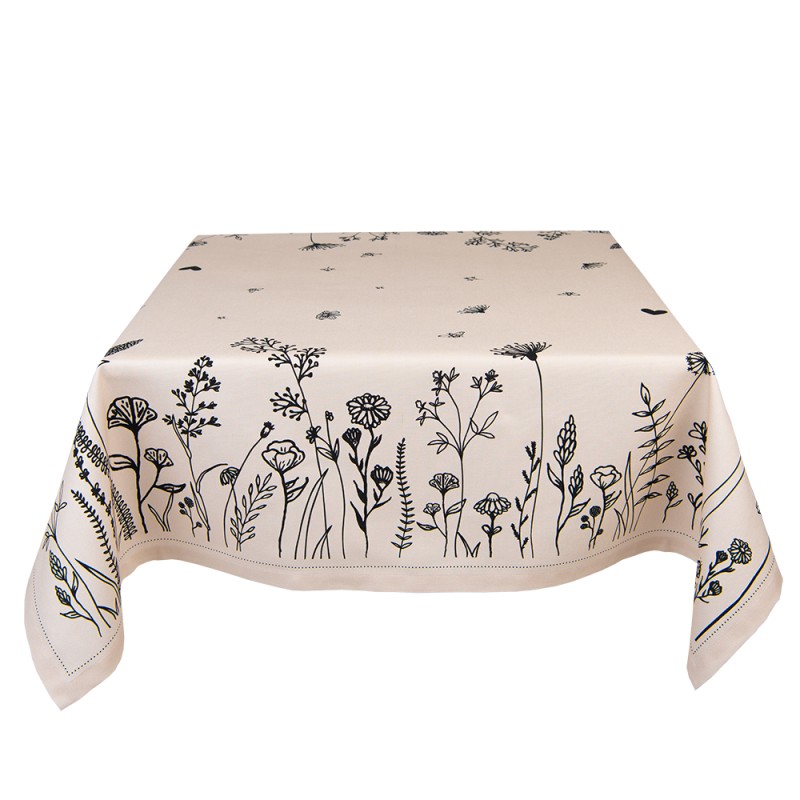 Clayre & Eef Tafelkleed  100x100 cm Beige Zwart Katoen Bloemen