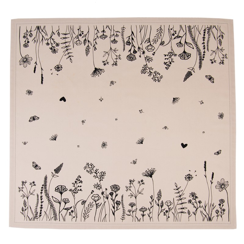 Clayre & Eef Tablecloth 100x100 cm Beige Black Cotton Flowers