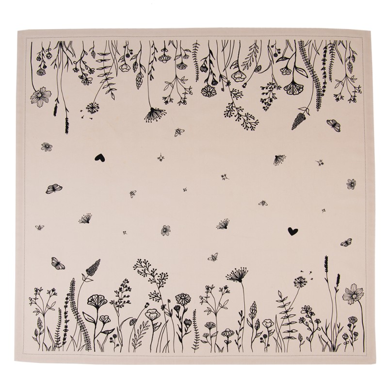 Clayre & Eef Tafelkleed  100x100 cm Beige Zwart Katoen Bloemen