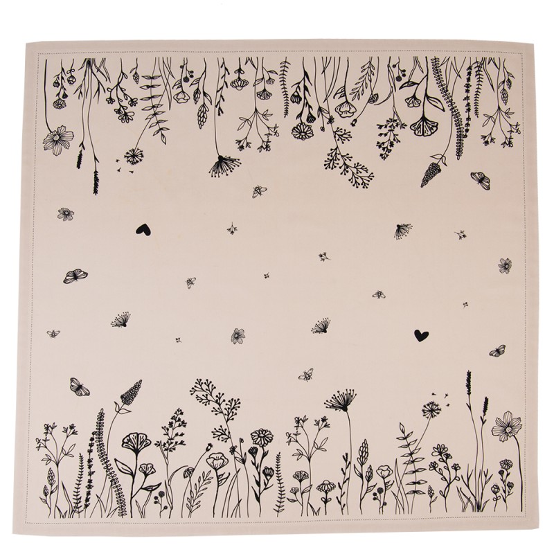 Clayre & Eef Tablecloth 150x150 cm Beige Black Cotton Flowers