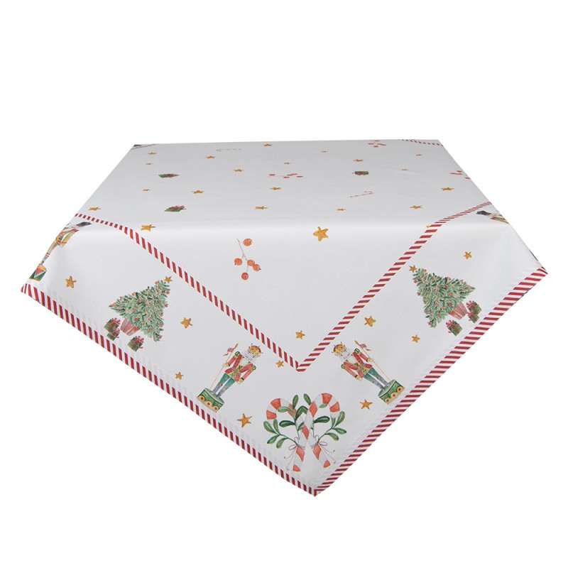 Clayre & Eef Nappe 100x100 cm Blanc Vert Coton Carré Casse-noisettes