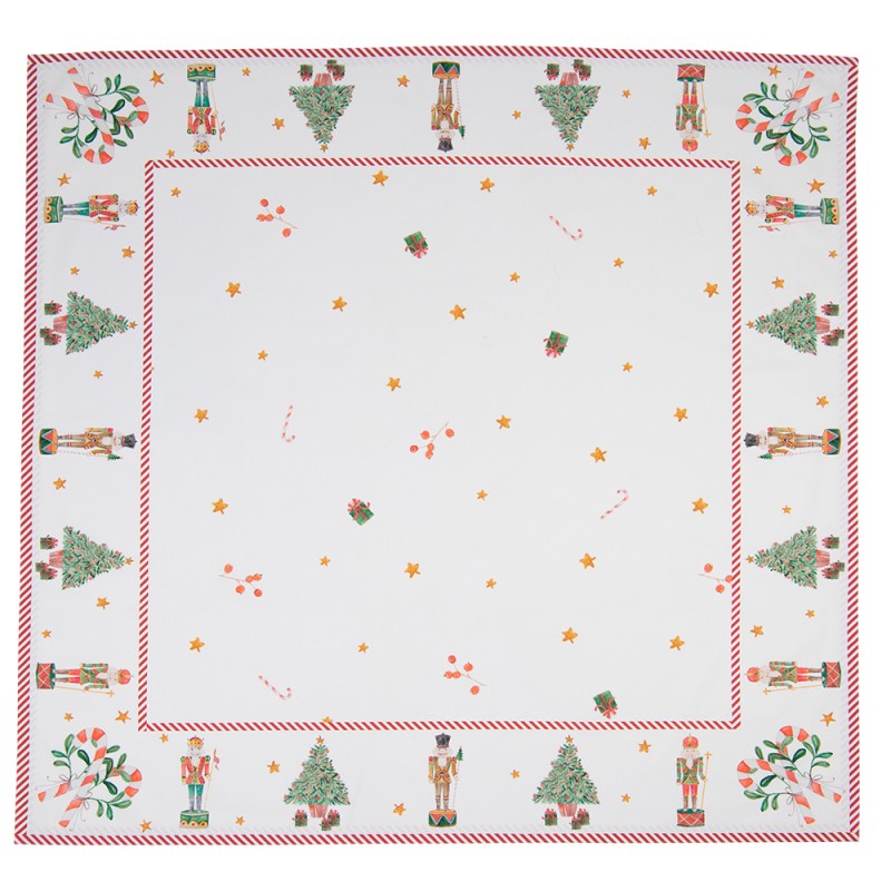 Clayre & Eef Christmas Tablecloth 150x150 cm White Green Cotton Square Nutcrackers