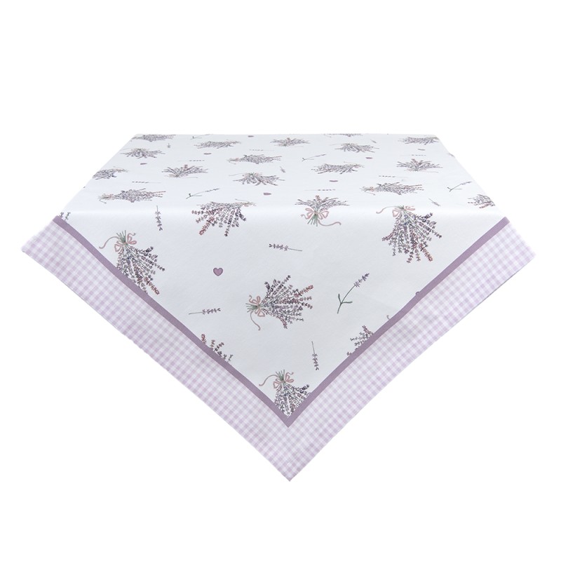 Clayre & Eef Tablecloth 100x100 cm White Purple Cotton Square Lavender