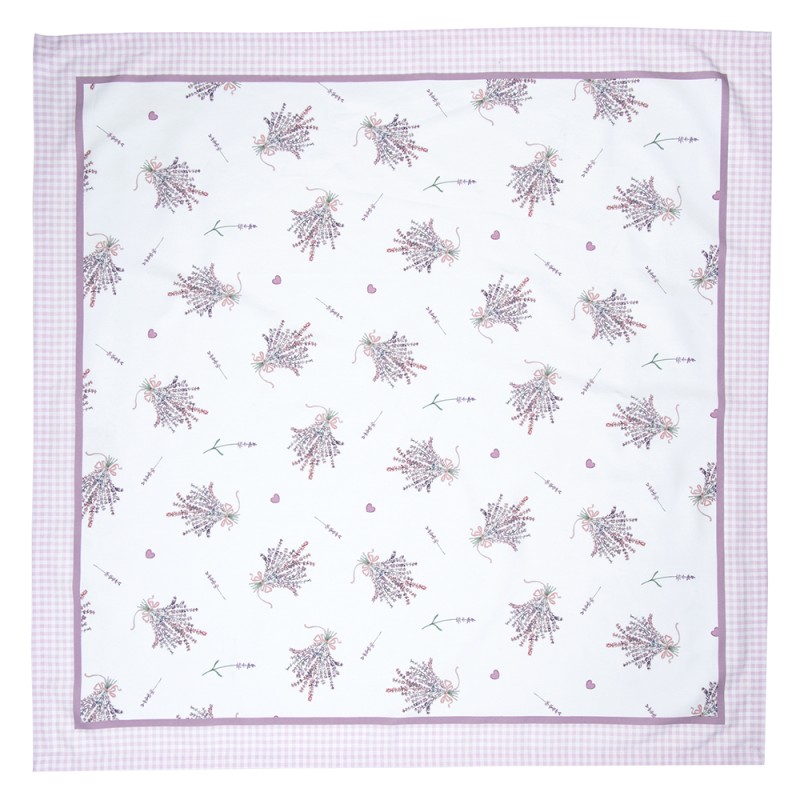 Clayre & Eef Tablecloth 100x100 cm White Purple Cotton Square Lavender