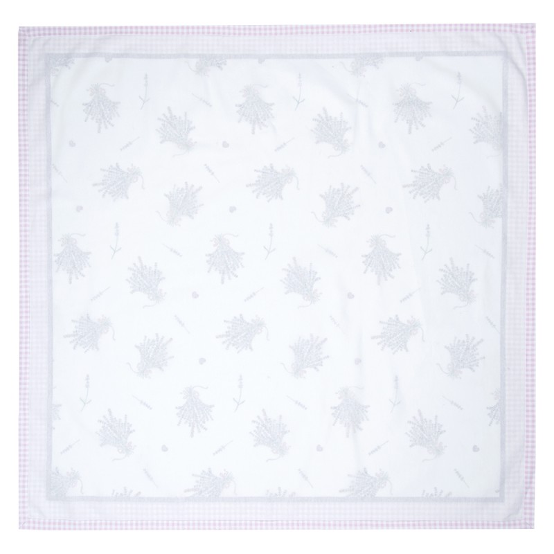 Clayre & Eef Tischdecke 100x100 cm Weiß Violett Baumwolle Quadrat Lavendel